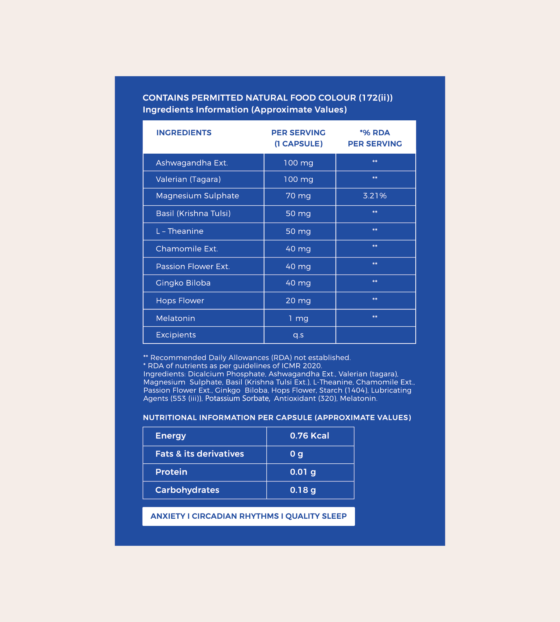 Aara Health Sleep Product Nutritional Info